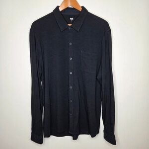 Paige Mens Large Black Long Sleeve Button Down Jersey Knit Shirt Chest Pocket